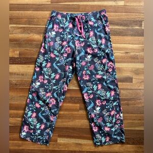Women’s Floral Birds Pajama Pants - Pink Aqua on Navy Side pockets S